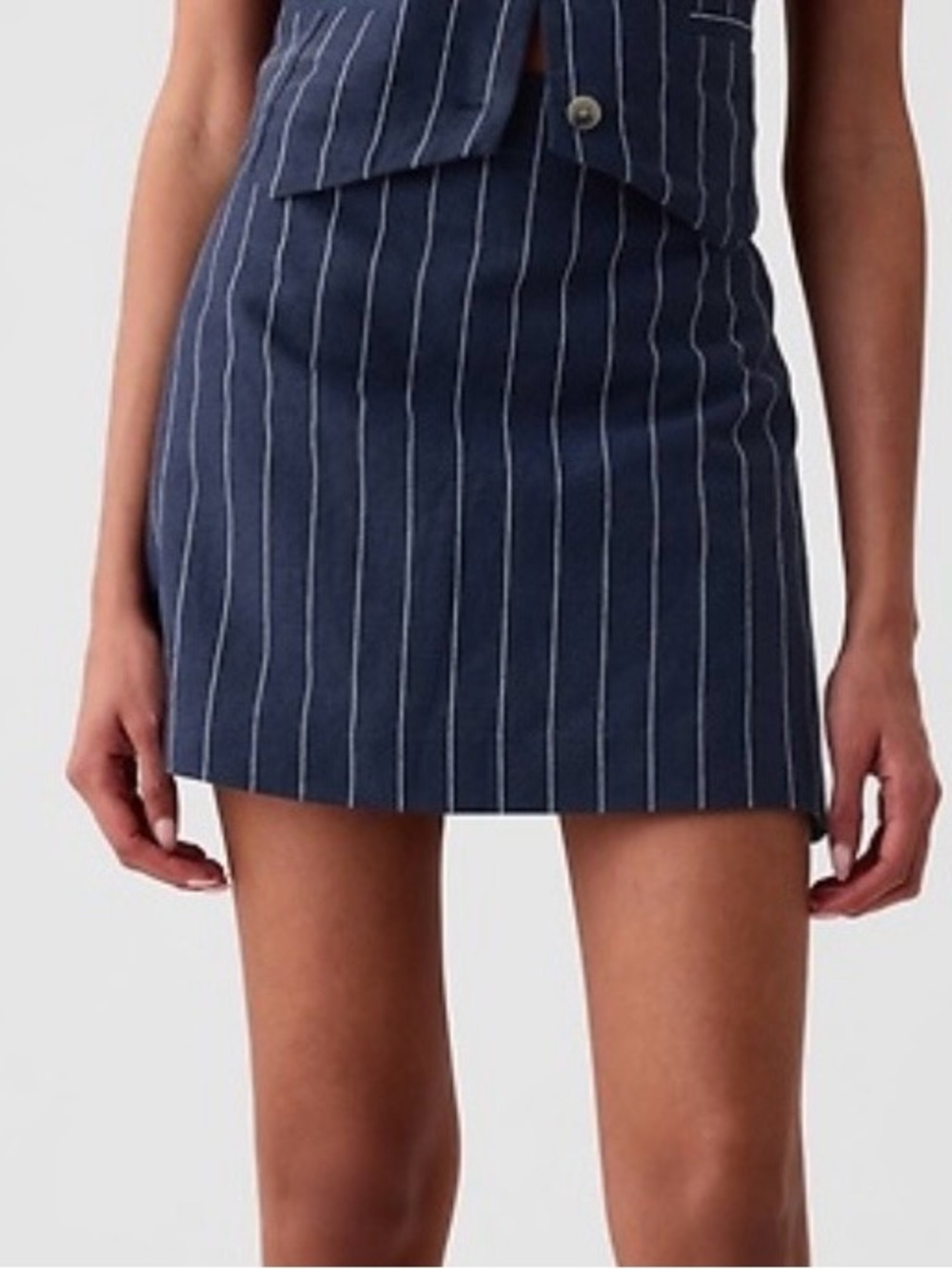 Gap Navy Blue Pinstripe Linen Blend A Line Mini Skirt Size 4